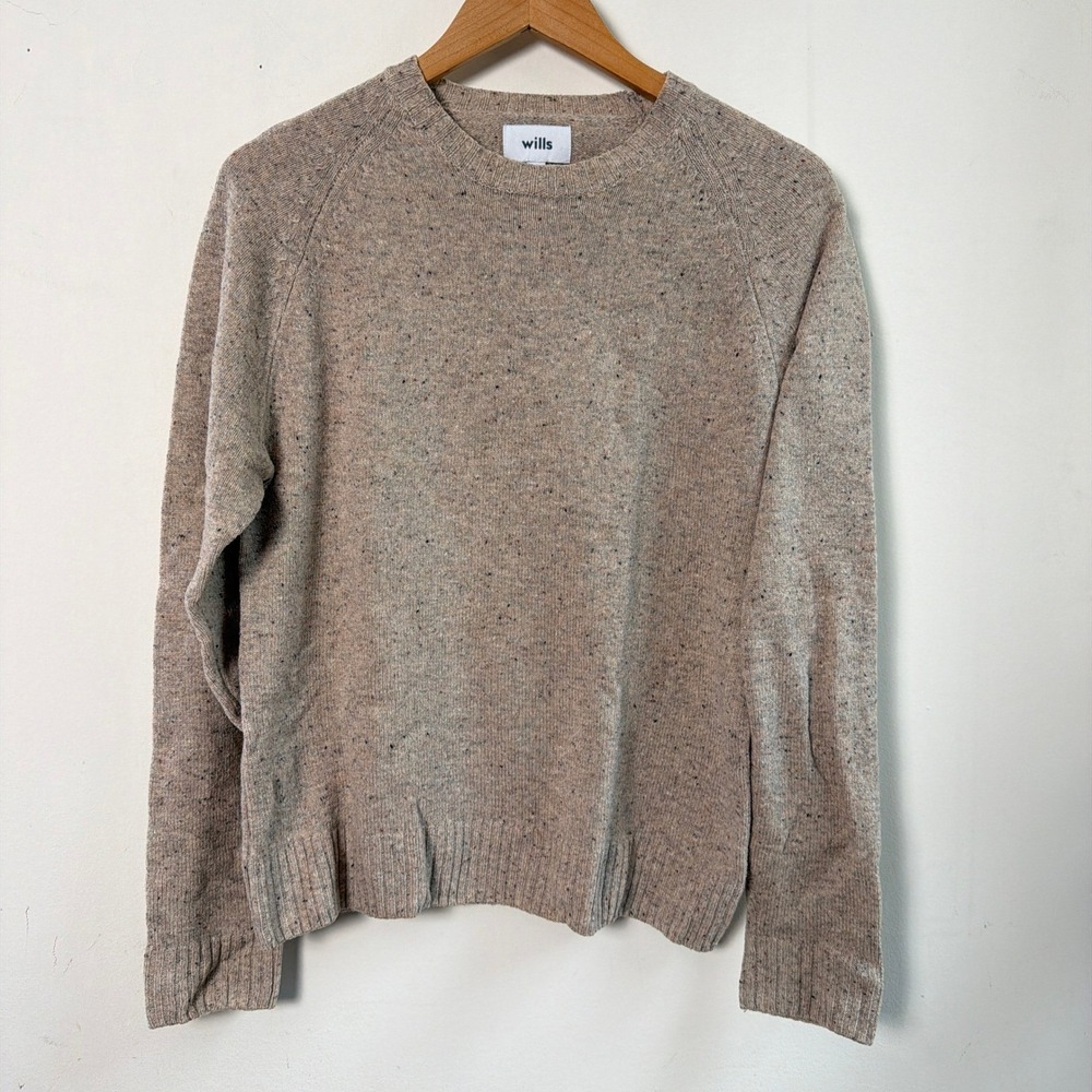 Wills Speckled Crewneck‎ Raglan Knit Sweater Oatmeal Beige Small Excellent